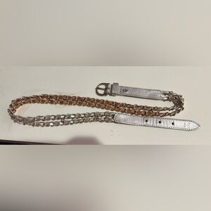 Lauren Ralph Lauren Genuine Leather Silver Braided Chain Belt #22